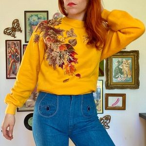 Vintage 80s/90s golden yellow autumn leaf sweatshirt